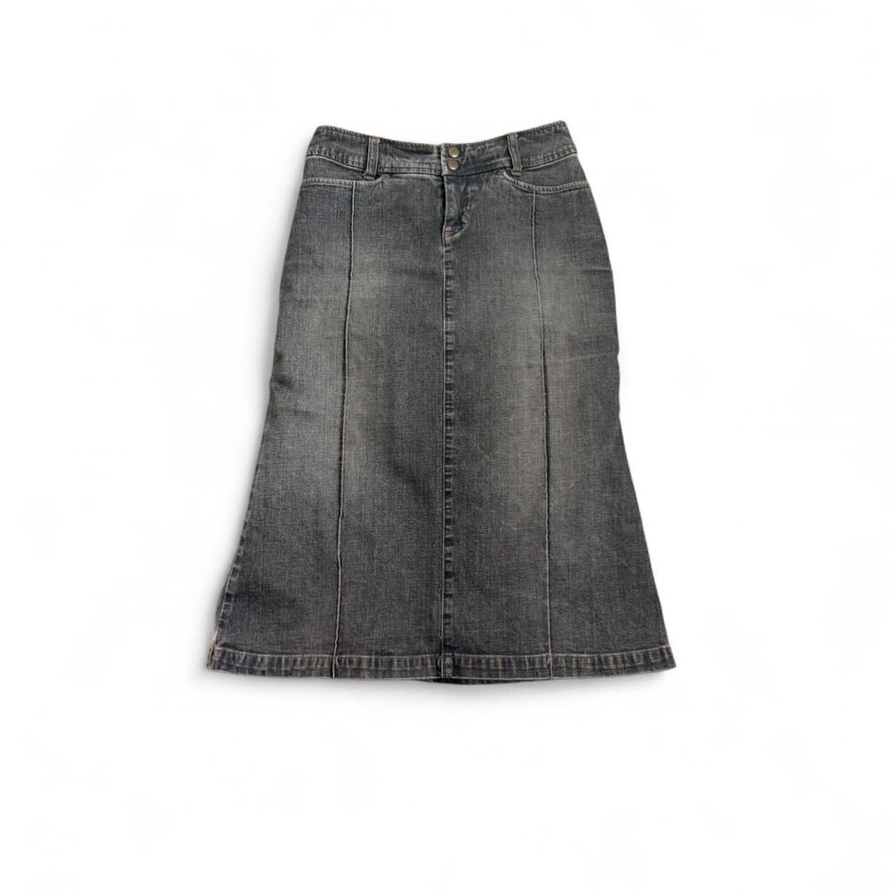 Y2K Gray washed Denim Midi Flare Skirt Size M